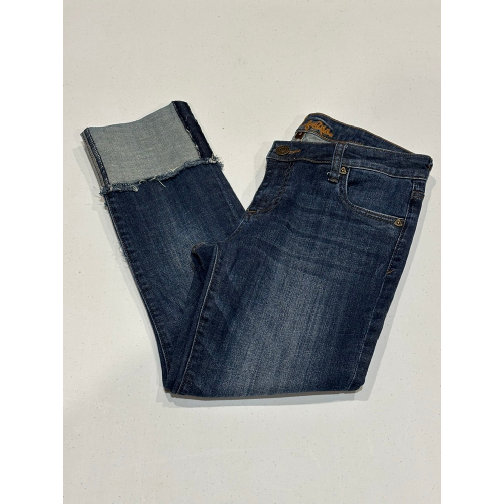 KUT from the Kloth Blue Denim Jeans Ankle & Cropped Cuffed, Woman’s Size 2 - Picture 3 of 9